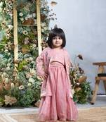 Baby pink floral embroidery jacket set