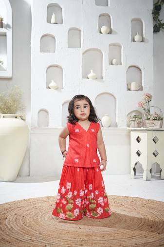 Red floral printed sharara set