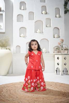 Red floral printed sharara set 1