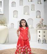 Red floral printed sharara set