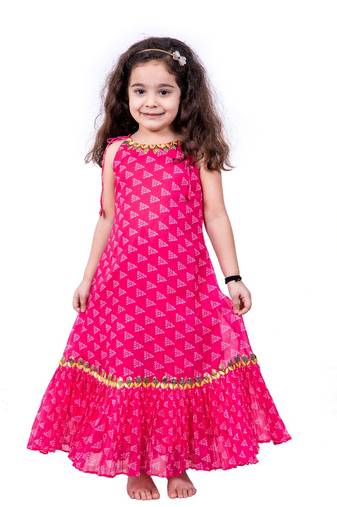 Pink bandhani  frills dress