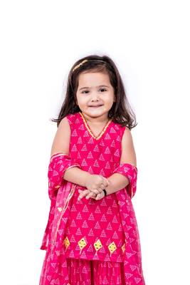 Pink mirror bandhani sharara set 1
