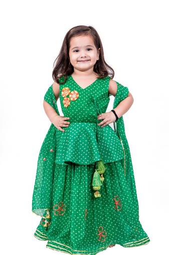 Green bandhani peplum with ghaghra