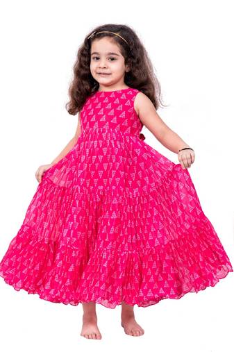 Pink bandhani print dress