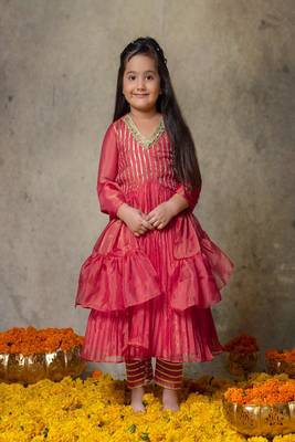 Pink embroidered anarkali set 1