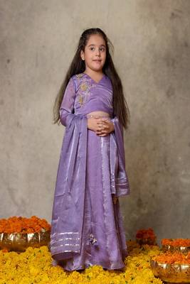 Lavender hand embroidered lehenga set 1