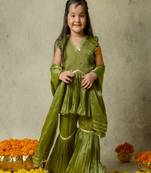 Olive green embroidered sharara set