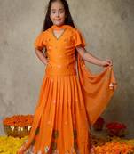 Orange printed & embroidered lehenga set