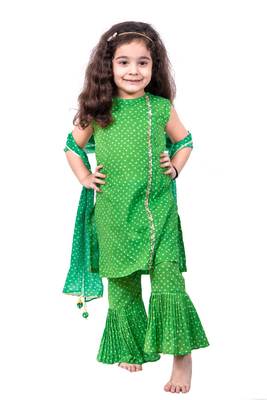 Green bandhani print sharara set 1
