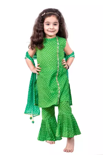 Green bandhani print sharara set