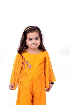 Yellow Bandhani Print Jumpsuit for girls 1