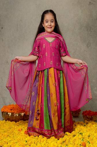 Multi colour printed lehenga set