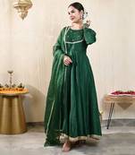 Emerald Upada Silk Handwork Anarkali Set.