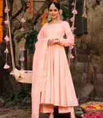 Peach heavy gota work full flared anarkali set