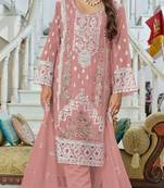 Peach fox georgette embroidered semi stitched salwar suit