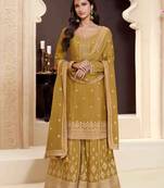 Yellow chinon embroidered semi stitched salwar suit