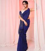 Blue cotton handloom saree with woven stripe pallu