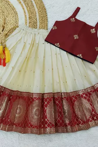 Baby Girls South Indian Pattu Pavadai Lehenga Choli set For kids
