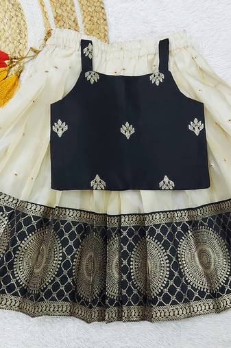  Baby Girls South Indian Pattu Pavadai Black Lehenga Choli set For kids