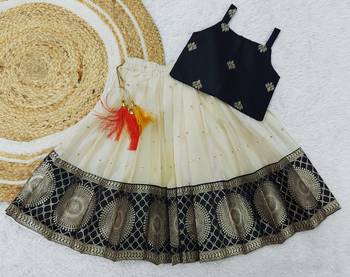  Baby Girls South Indian Pattu Pavadai Black Lehenga Choli set For kids 2