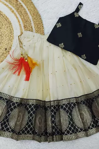  Baby Girls South Indian Pattu Pavadai Black Lehenga Choli set For kids