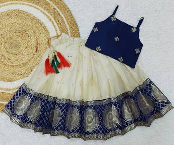 Baby Girls South Indian Pattu Pavadai Blue Lehenga Choli set For kids 2