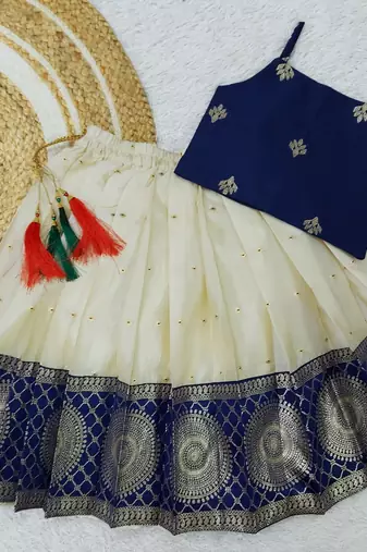 Baby Girls South Indian Pattu Pavadai Blue Lehenga Choli set For kids
