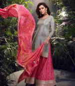 Grey embroidered silk stitched palazzo suit (free size)