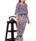 Navy Blue Color Cotton Harem Top Set