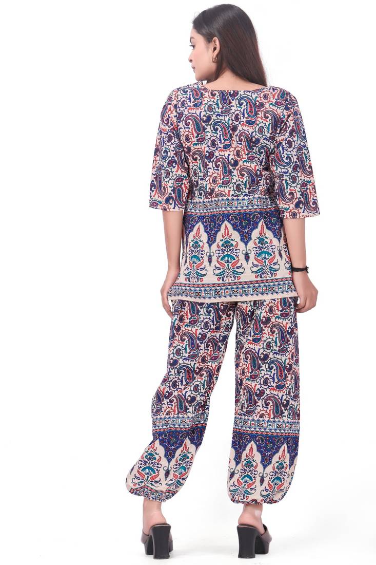 Navy Blue Color Cotton Harem Top Set