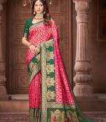 Pink pashmina silk blend zari woven work heavy designer border saree for wedding wear