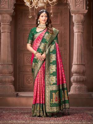 Pink pashmina silk blend zari woven work heavy designer border saree for wedding wear 5