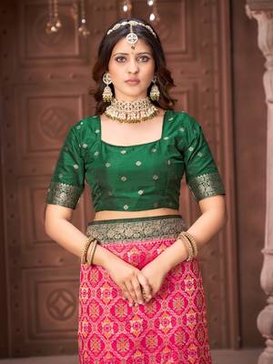 Pink pashmina silk blend zari woven work heavy designer border saree for wedding wear 7