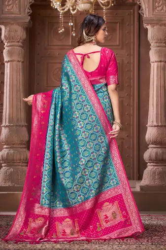 Blue pashmina silk blend zari woven work heavy designer border saree for wedding wear