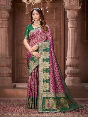 Purple pashmina silk blend  zari woven work heavy designer border saree for wedding wear 1