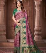 Purple pashmina silk blend  zari woven work heavy designer border saree for wedding wear