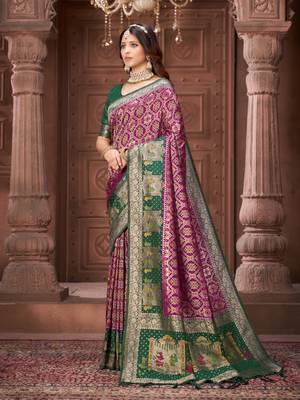 Purple pashmina silk blend  zari woven work heavy designer border saree for wedding wear 3
