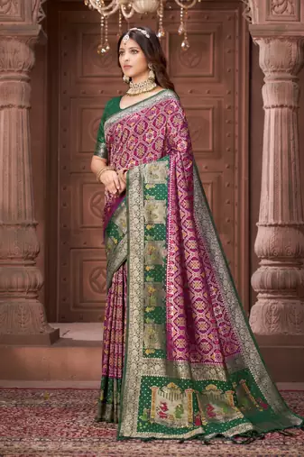 Purple pashmina silk blend  zari woven work heavy designer border saree for wedding wear