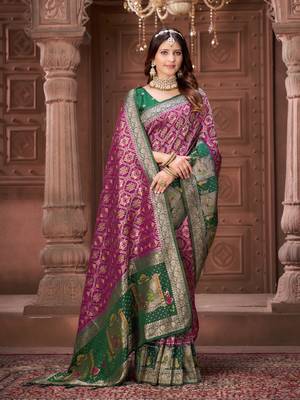 Purple pashmina silk blend  zari woven work heavy designer border saree for wedding wear 4