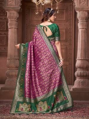 Purple pashmina silk blend  zari woven work heavy designer border saree for wedding wear 5