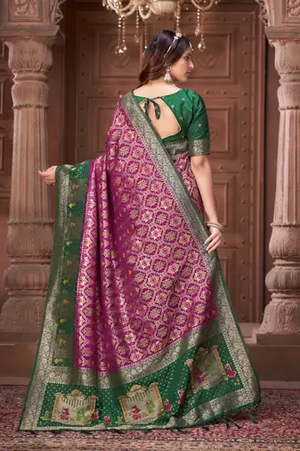 Purple pashmina silk blend  zari woven work heavy designer border saree for wedding wear