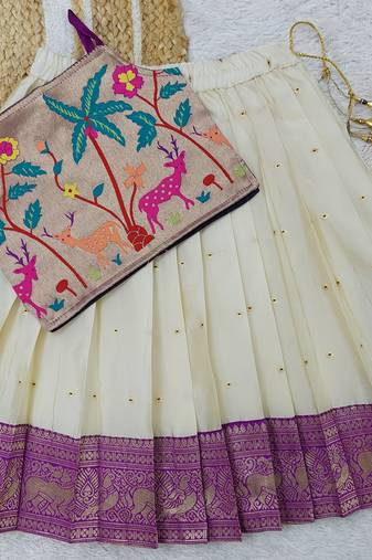  Baby Girls Readymade South Indian Pattu Pavadai Lehenga Choli Set For Kids