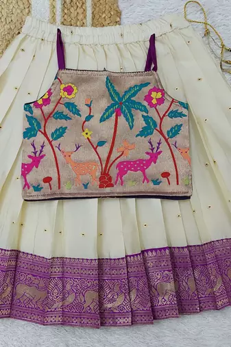  Baby Girls Readymade South Indian Pattu Pavadai Lehenga Choli Set For Kids