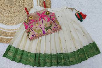  Baby Girls Readymade South Indian Pattu Pavadai GreenLehenga Choli Set For Kids 1
