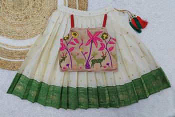  Baby Girls Readymade South Indian Pattu Pavadai GreenLehenga Choli Set For Kids 2