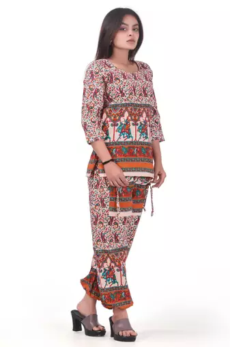 Orange Color Cotton Printed Harem Pants Set