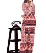 Red Color Cotton Printed Harem Pants Set