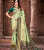 Pista zari woven pashmina silk blend designer green border heavy saree with fancy blouse