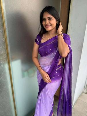 Purple Viscose Satin Patta Saree 1
