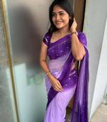 Purple Viscose Satin Patta Saree